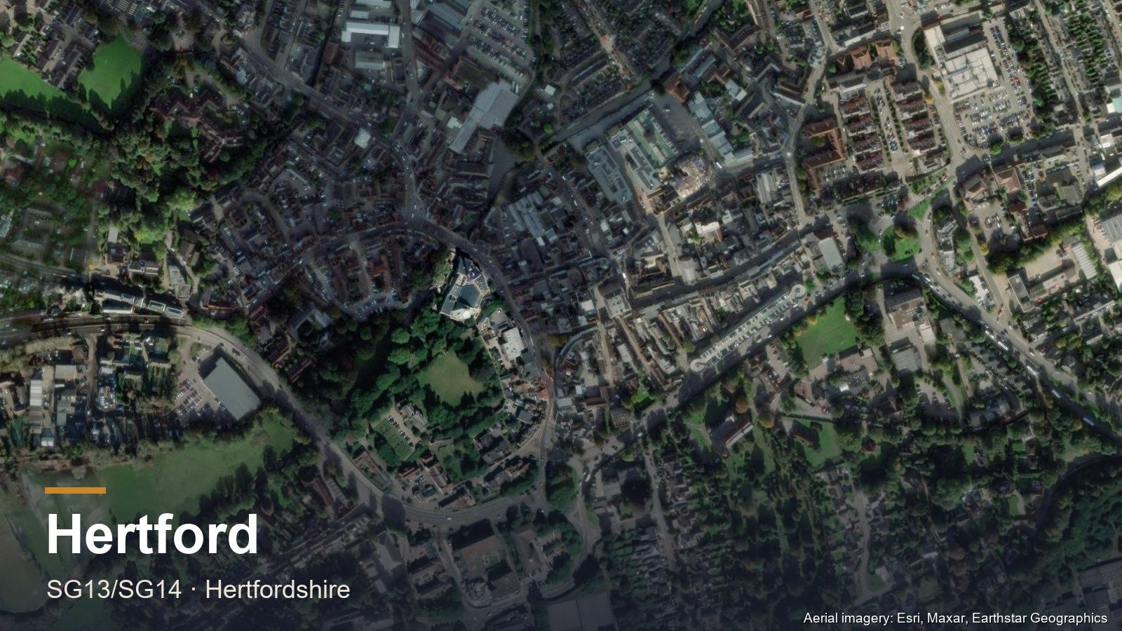 Aerial view of Hertford, Hertfordshire