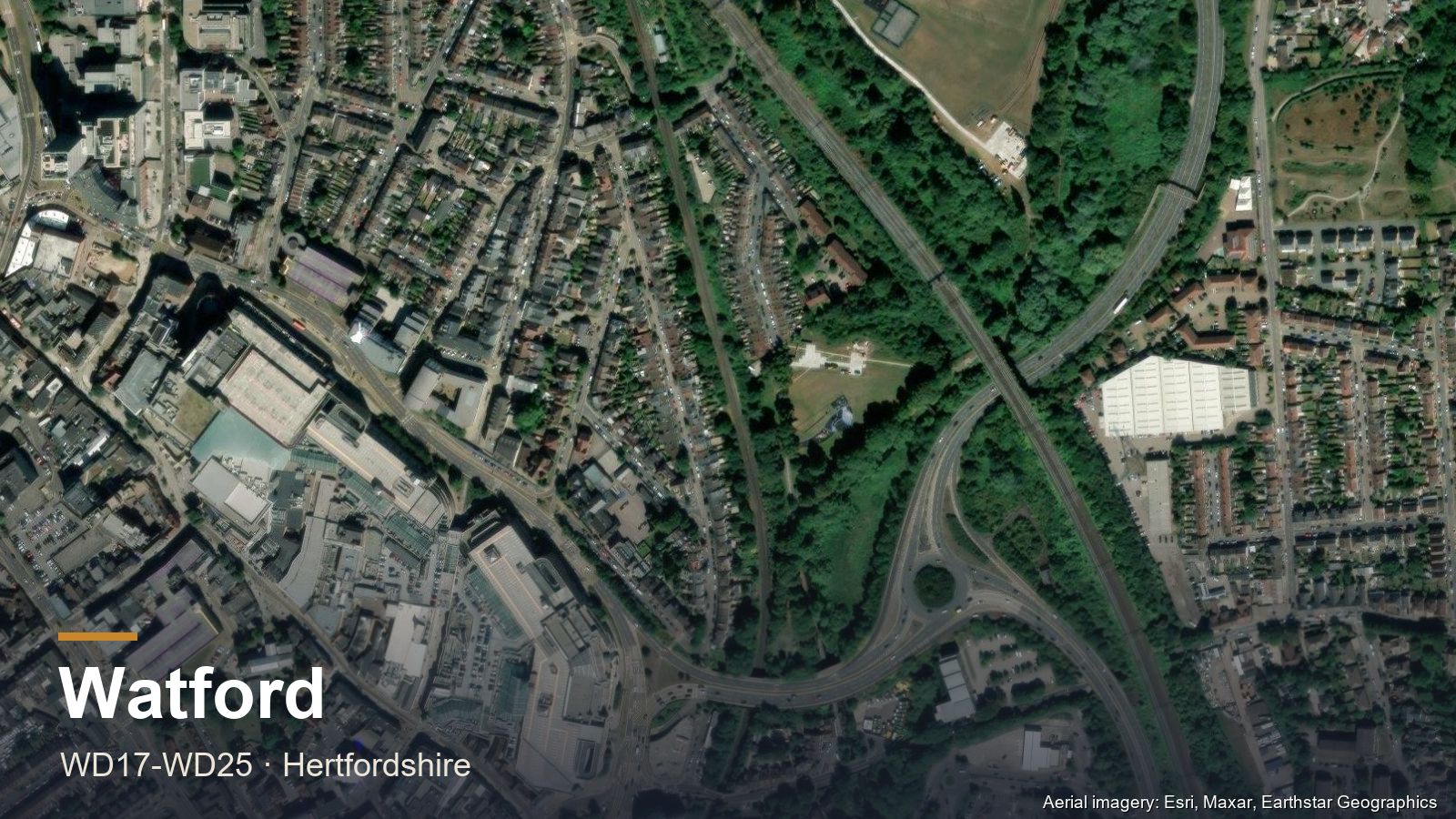 Aerial view of Watford, Hertfordshire