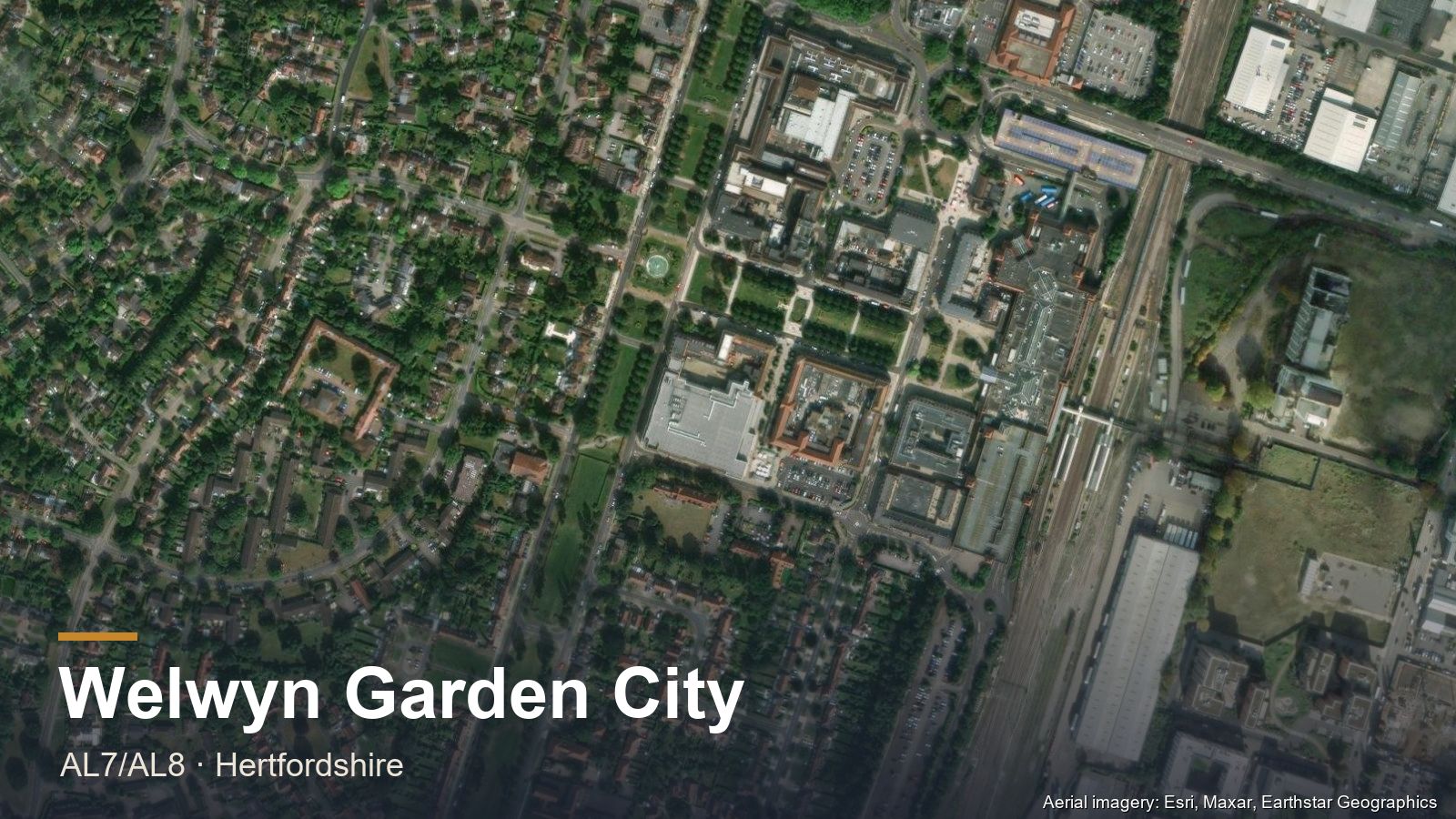 Aerial view of Welwyn Garden City, Hertfordshire