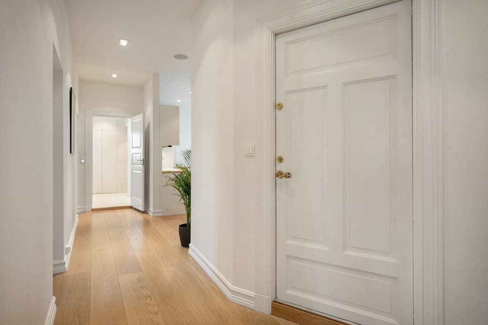 Newly fitted internal door with period skirting and architrave